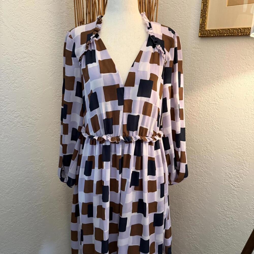 Kate Spade New York purple and brown geometric print dress